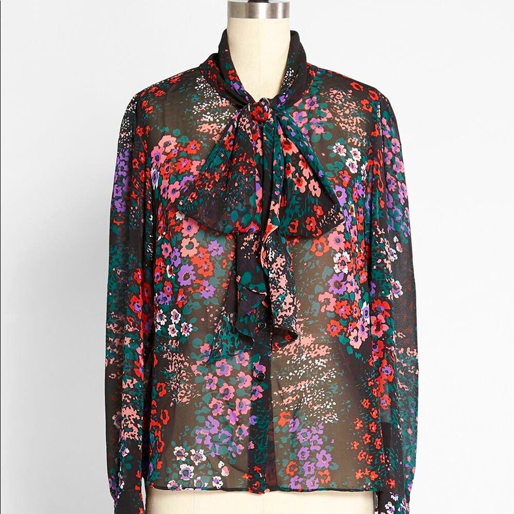 Molly Bracken Tuberose Tea Party Tie-Neck Blouse